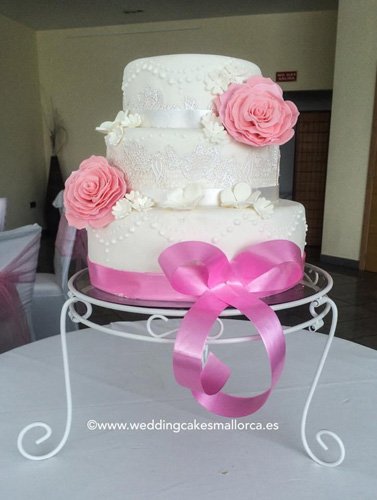 Classic White Fondant Iced Wedding Cake Sweet Design Custom Cakes Mallorca